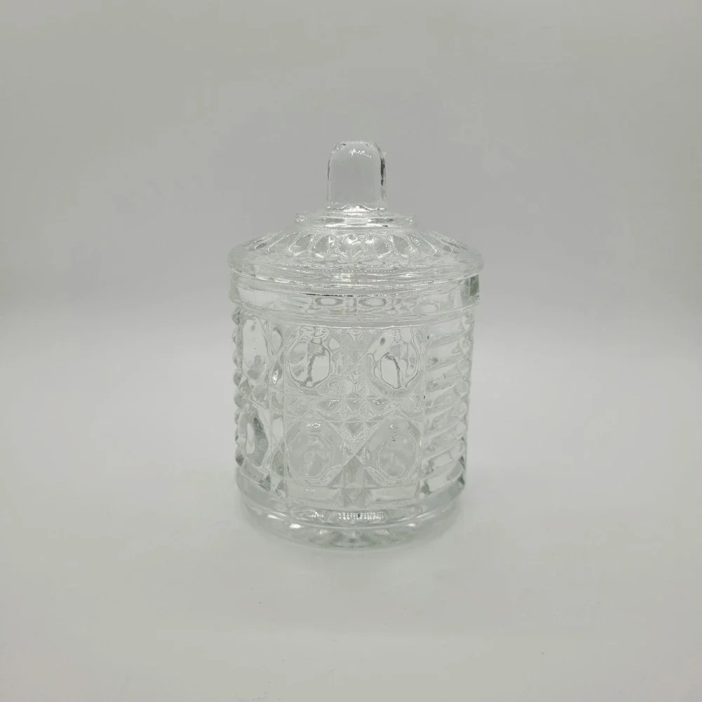 Vintage Federal Glass Pressed Glass Jelly Jar with Lid Diamond Starburst Pattern